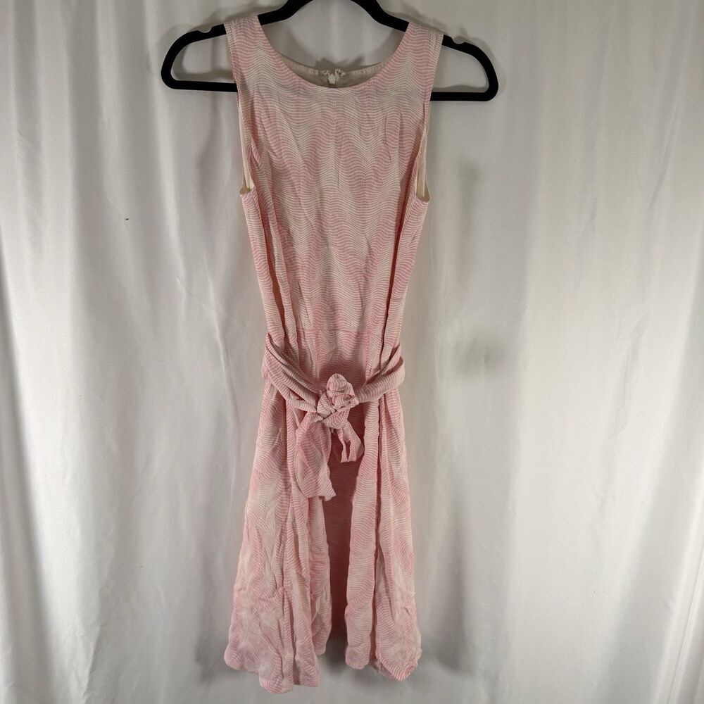 New GAP Mini Dress Women's XS Pink White Sleeveless Tie Waist Zip Back